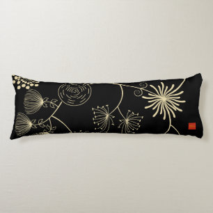 Coussins Longs `Diffusion de l'amour' Fleurs Abstraites noires do