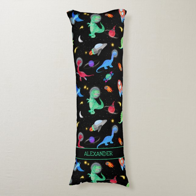 Coussins Longs Dinosaures astronautes à l'aquarelle dans l'espace (Devant (Vertical))