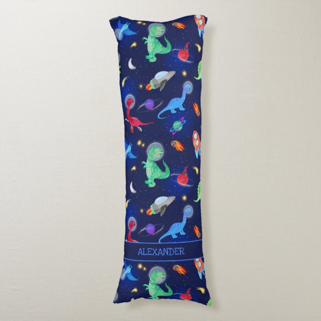 Coussins Longs Dinosaures astronautes aquarelle dans l'espace ble (Devant (Vertical))