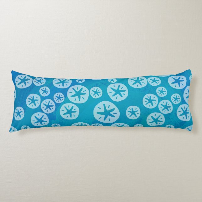 Coussins Longs Dollar de sable blanc et Motif bleu (Devant)