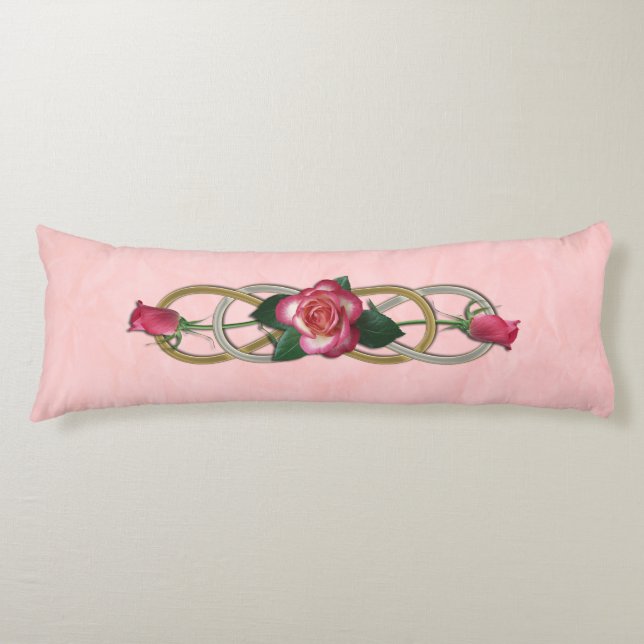 Coussins Longs Double Infinity Roses d'or en argent + votre backg (Devant)