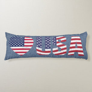 Coussins Longs Drapeau patriotique Amour USA Bleu Jean Denim Styl