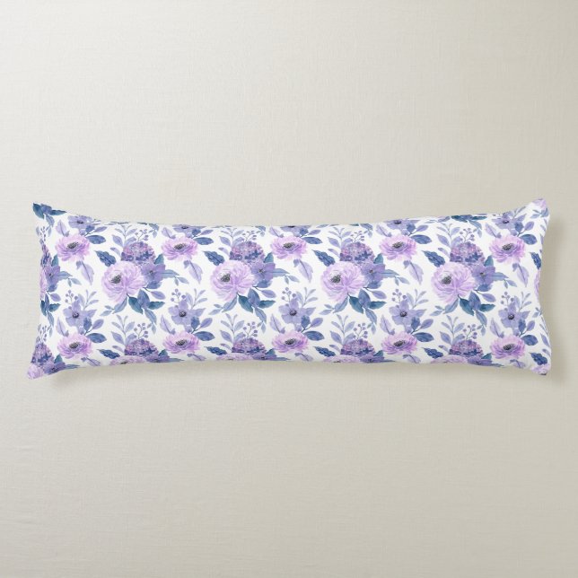 Coussins Longs Eau de lavande violette florale aquarelle blanche  (Devant)