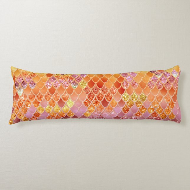 Coussins Longs Échelles de Parties scintillant de sirène d'été #4 (Devant)