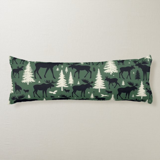 Coussins Longs Élan Cosy et Pins Forêt Verte (Devant)