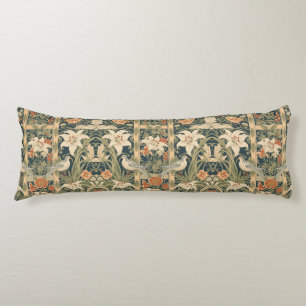 Coussins Longs Élégant Art Nouveau Vintage Botanique Oiseau Lys