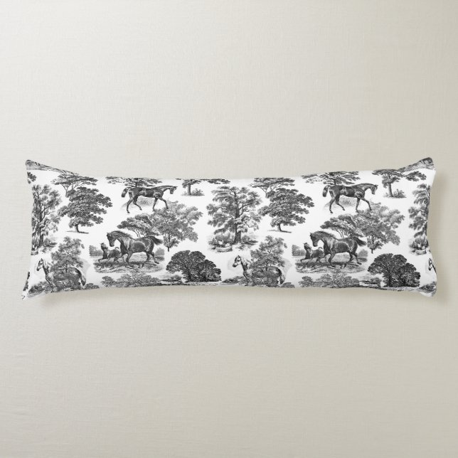 Coussins Longs Elégant Black White Rustic Horses Toile (Devant)