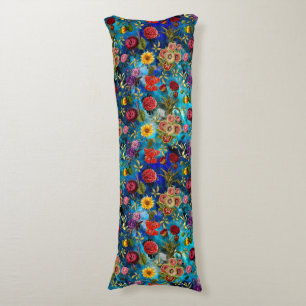 Coussins Longs Élégant bleu Floral patron monogramme