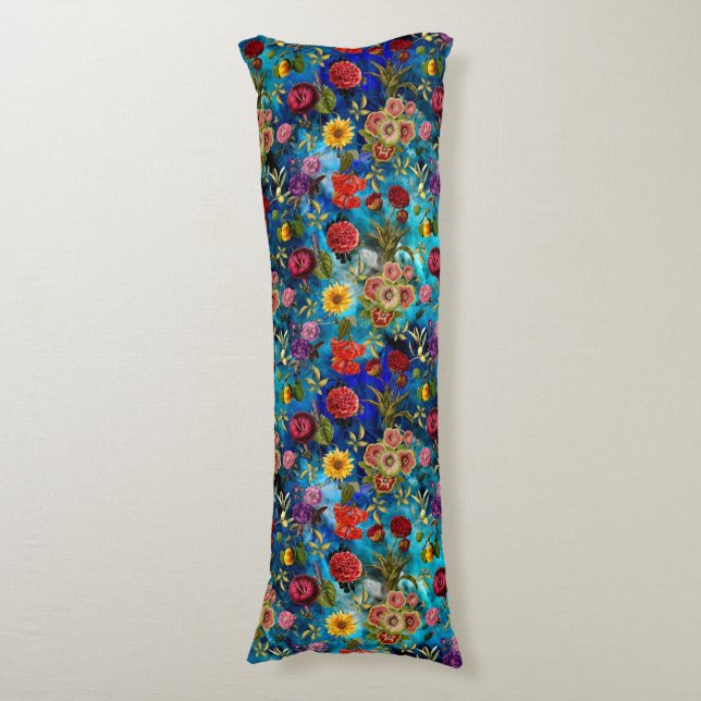 Coussins Longs Élégant bleu Floral patron monogramme (Devant (Vertical))