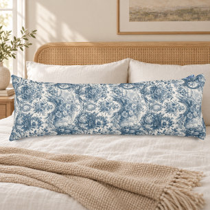 Coussins Longs Élégant bleu vintage toile de jouy