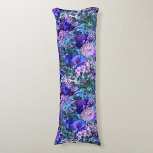 Coussins Longs Élégant bleu violet motif floral