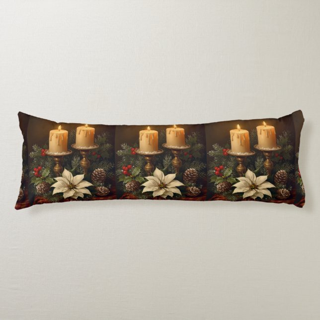 Coussins Longs Elegant candle holly pine warm festive Christmas (Devant)
