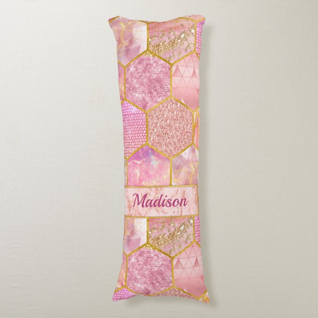 Coussins Longs Elégant faux Parties scintillant rose or géométriq (Devant (Vertical))