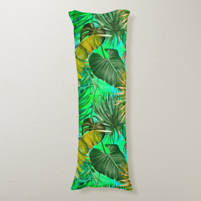 Coussins Longs Élégant feuille vert tropical jaune motif (Devant (Vertical))
