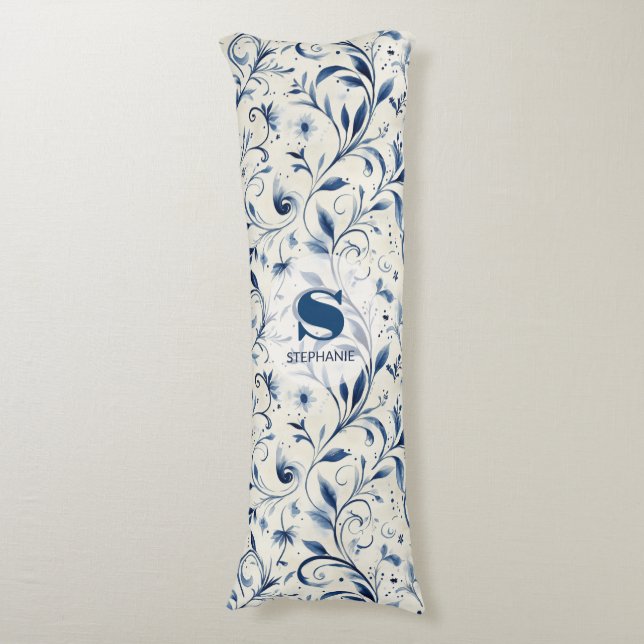 Coussins Longs Élégant Feuilles Blue Paisley - Arrière - plan bla (Devant (Vertical))