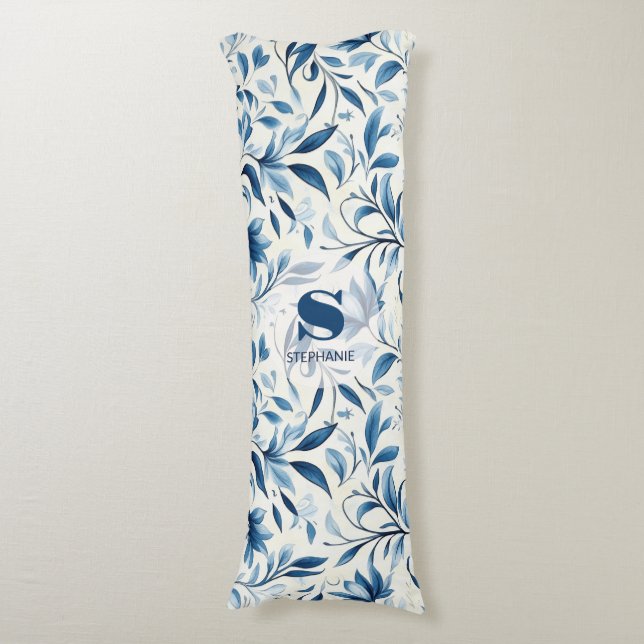 Coussins Longs Élégant Feuilles Blue Paisley - Arrière - plan bla (Devant (Vertical))