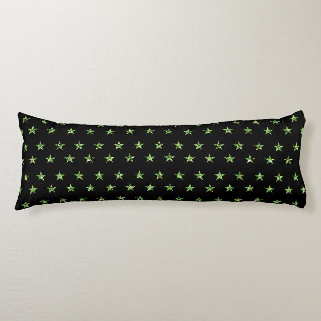 Coussins Longs Élégant Lit en verre étincelant Black Green Stars (Devant)