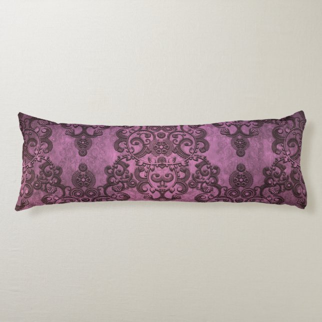 Coussins Longs Élégant motif damassé violet rustique en détresse (Devant)