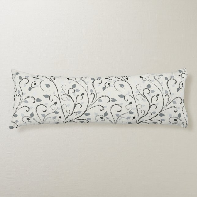 Coussins Longs Élégant motif de feuille de contraste gris (Devant)