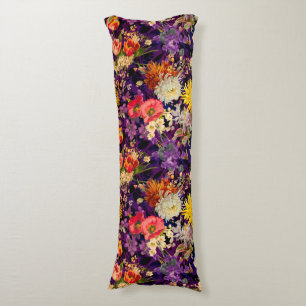 Coussins Longs Élégant motif floral jaune violet