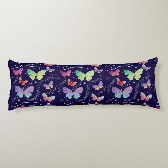 Coussins Longs Élégant Papillons violets et bleus brillants (Dos)