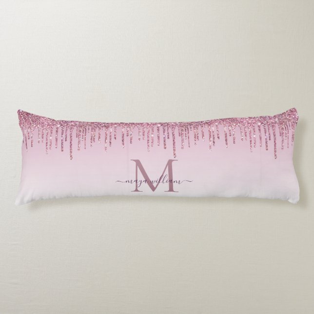 Coussins Longs Élégant Rose de Parties scintillant Monogramme (Devant)