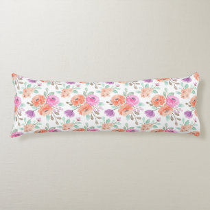 Coussins Longs Elégante Aquarelle rose orange violet Floral blanc