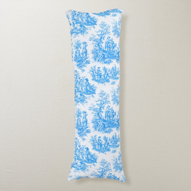 Coussins Longs Élégante toile de Jouy bleu turquoise (Devant (Vertical))