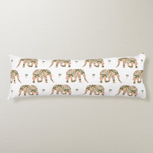 Coussins Longs Éléphants ornés de paisley floral indien (Devant)