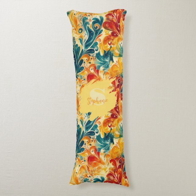 Coussins Longs Emerald Green & Gold Abstrait Paisley Feuilles (3) (Devant (Vertical))