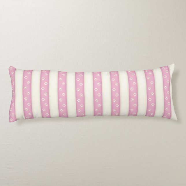 Coussins Longs Empreintes de pattes de chiens sur Pink & Antique  (Dos)