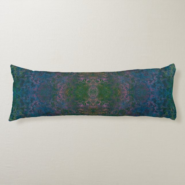 Coussins Longs Encre d'alcool vert foncé et bleu Abstrait (Devant)