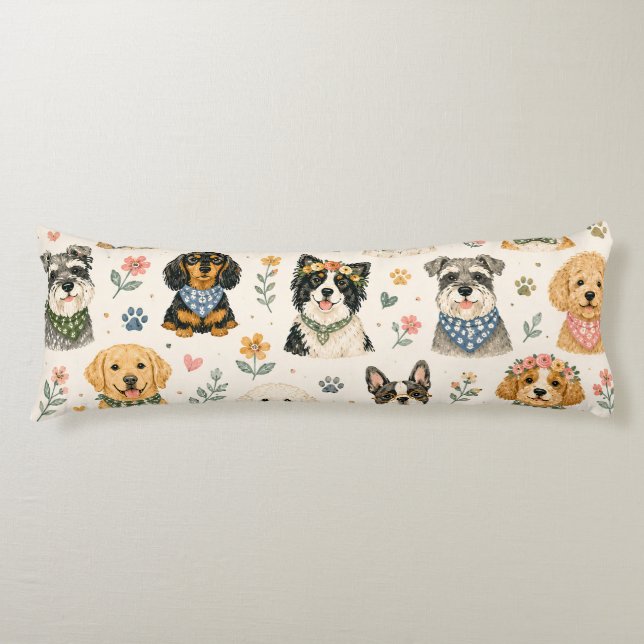Coussins Longs Ensemble de motifs de chien à l'aquarelle  (Devant)