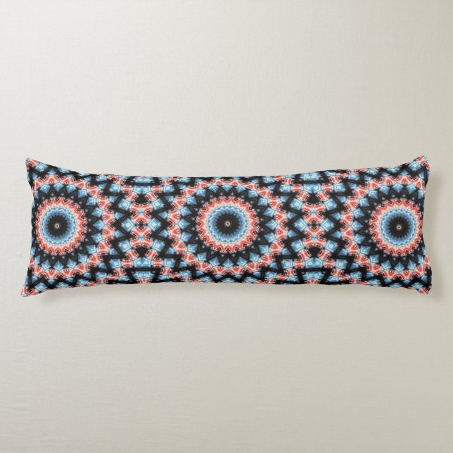 Coussins Longs Étoile de mandala noire, bleue et rouge (Devant)