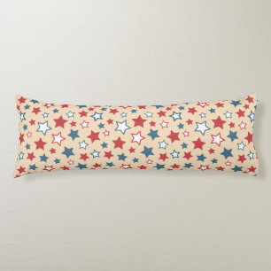 Coussins Longs Étoiles rouges et bleues, 4 juillet, fond beige