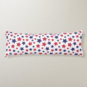 Coussins Longs Étoiles rouges et bleues, 4 juillet, fond blanc