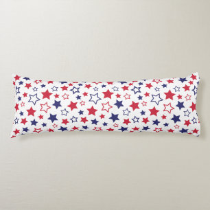 Coussins Longs Étoiles rouges et bleues, 4 juillet, fond blanc