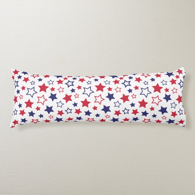 Coussins Longs Étoiles rouges et bleues, 4 juillet, fond blanc (Devant)