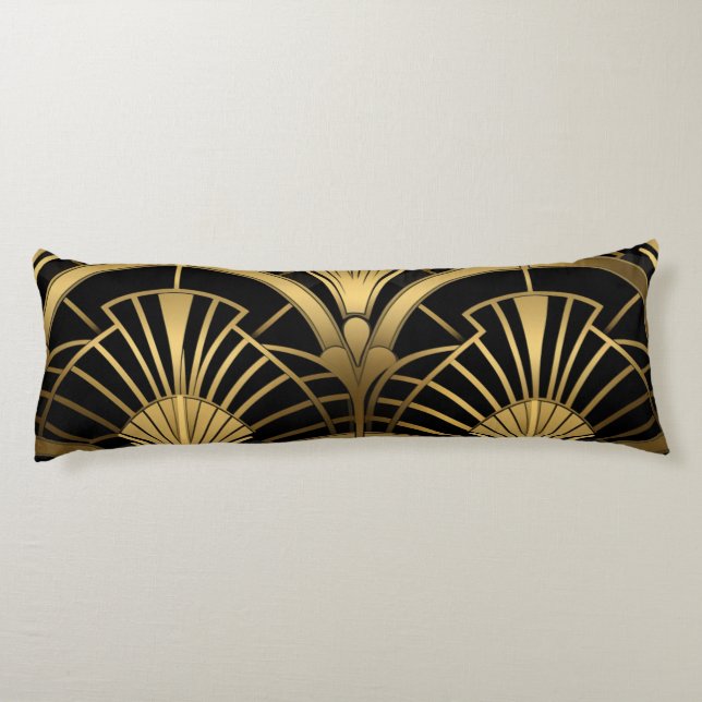 Coussins Longs Éventails Gatsby - Noir et Or Art Déco (Dos)