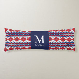 Coussins Longs Fair Isle Jacquard rouge et bleu Monogramme