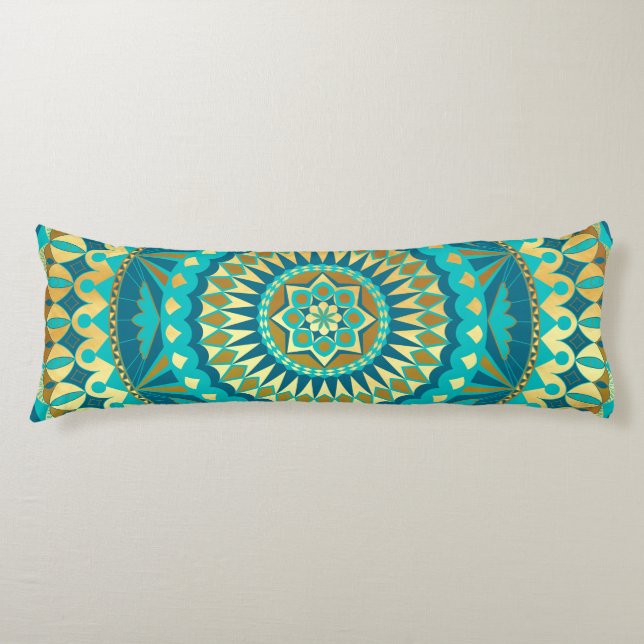 Coussins Longs Fantaisie Mandala Bleu Or (Devant)