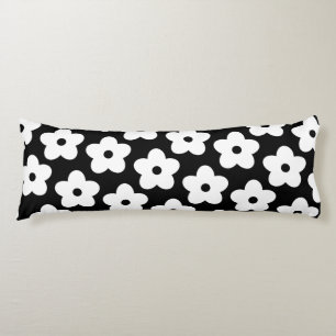 Coussins Longs Fantasque floral rétro noir et blanc et joyeux