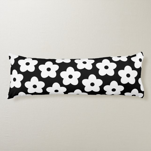Coussins Longs Fantasque floral rétro noir et blanc et joyeux (Devant)