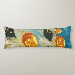 Coussins Longs Fantômes Citrouilles vintages d'Halloween et chats