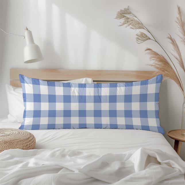 Coussins Longs Farmhouse Blue Rustic Gingham Check Plaid (Créateur téléchargé)