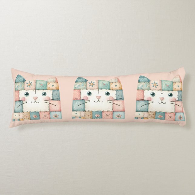 Coussins Longs Faux Patchwork Pastel Kitty Cottage (Devant)