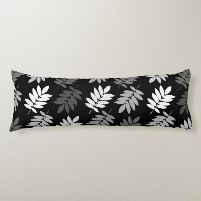 Coussins Longs Feuille aînée grand motif noir blanc gris (Devant)