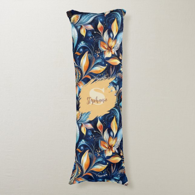 Coussins Longs Feuilles Abstraits de marguerite bleu et or (2) (Devant (Vertical))