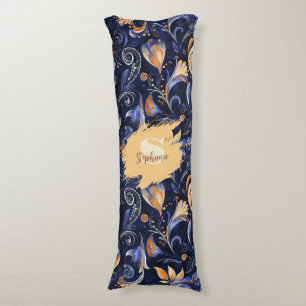 Coussins Longs Feuilles Abstraits Paisley bleu et or
