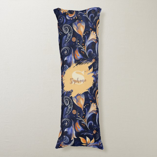 Coussins Longs Feuilles Abstraits Paisley bleu et or (Devant (Vertical))